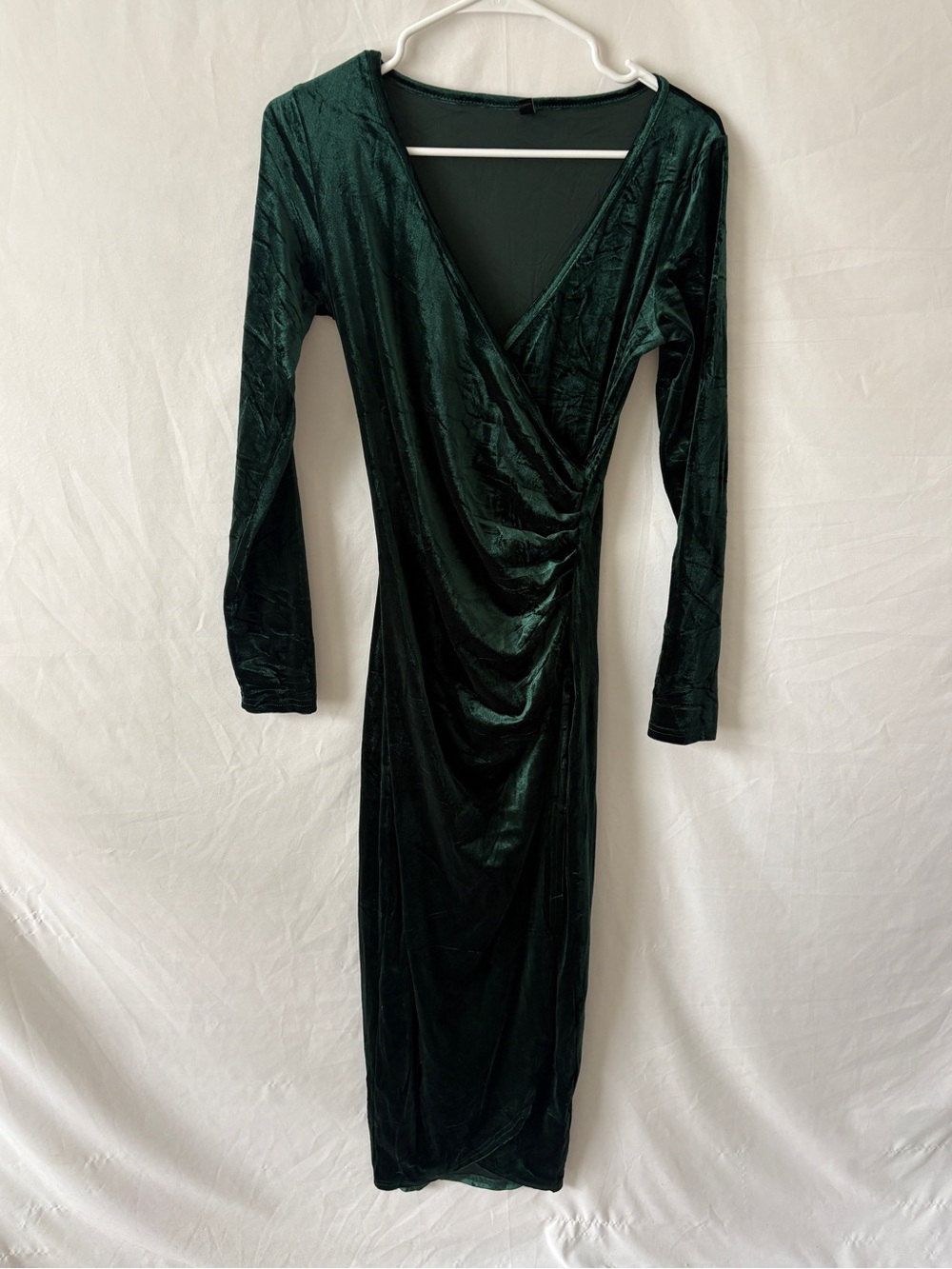 Long Sleeve Velvet Wrap Midi Dress